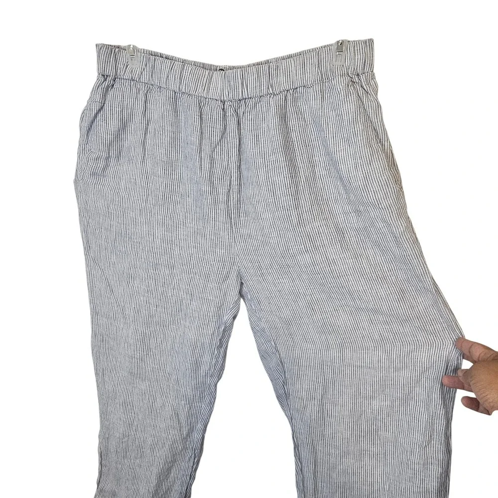 Quince 100% European Linen Pants in Blue Pinstripe Size Large